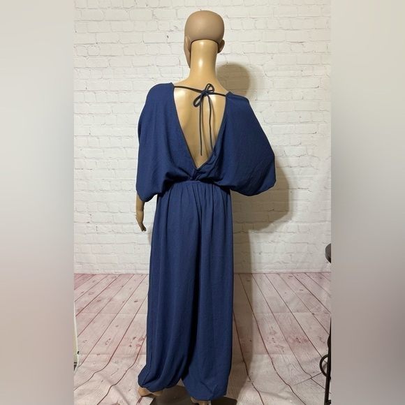 FREE PEOPLE “ Venus One Piece” women’s butterfly sleeve jumpsuit in blue XS nwt - Picture 8 of 16